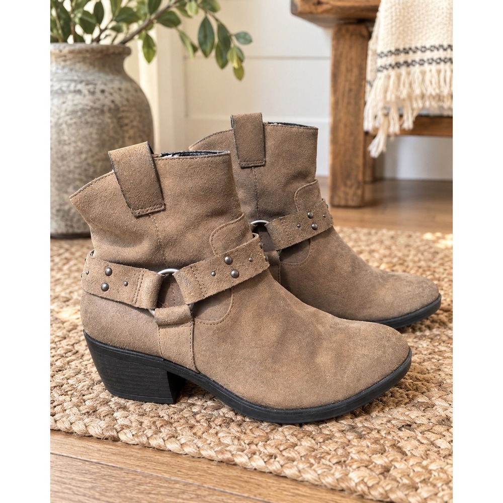 Kork-Ease Womens Q10322 Taupe Suede‎ Studded Harness Ankle Boots Size 7/38